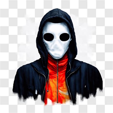 Download Mysterious Man in Orange Hoodie and White Mask PNG Online - Creative Fabrica