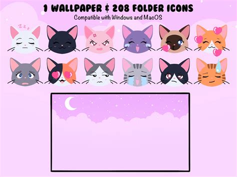 Anime Cats Desktop Icons Cute Wallpaper for Mac & Windows. Laptop ...