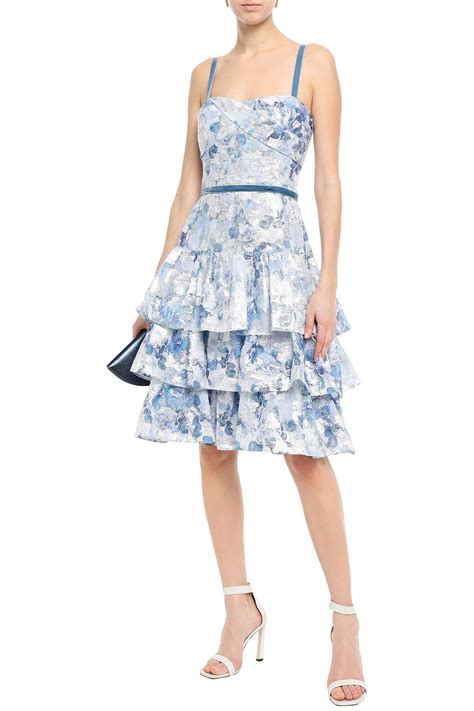 MARCHESA NOTTE Tiered velvet trimmed fil coupé organza dress THE OUTNET