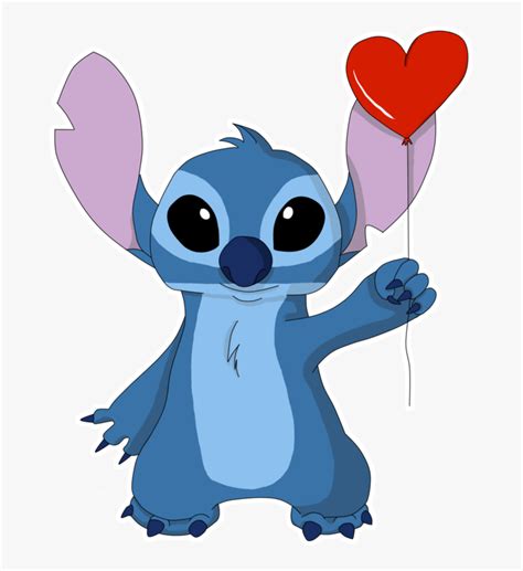 Stitch Holding Heart Balloon - Stitch Holding A Flower, HD Png Download , Transparent Png Image ...