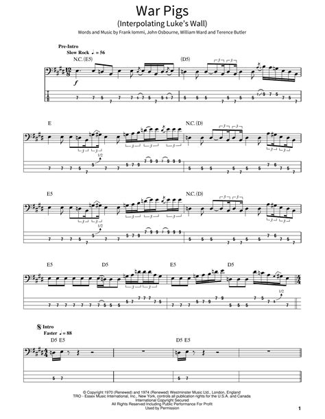 War Pigs Interpolating Luke S Wall By Black Sabbath Sheet Music For