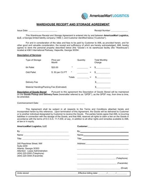 Warehouse Agreement Template