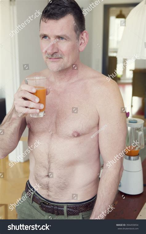 Mature Shirtless Man Standing Living Room Stock Photo Shutterstock