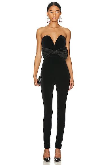 Alessandra Rich Velvet Jumpsuit With Bustier And Duchess Belt In Black