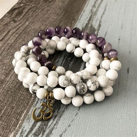 Howlite Mala Beads Necklace Amethyst Stone Mala Bracelet White