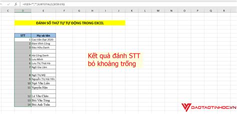 Cách sử dụng công thức đánh số thứ tự trong excel tự động đơn giản