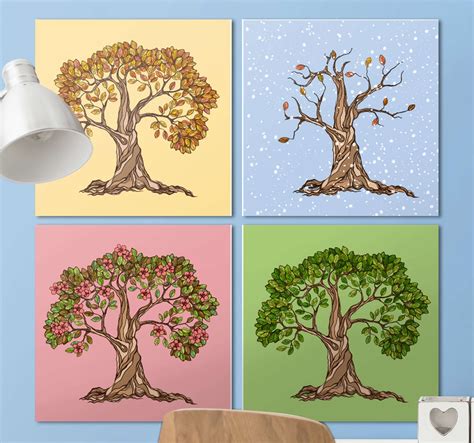 Pinturas modernas árbol de las cuatro estaciones TenVinilo