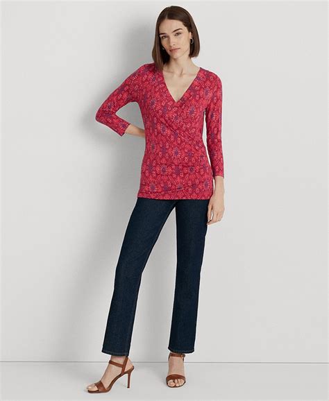 Lauren Ralph Lauren Womens Geo Print Surplice Jersey Top Macys