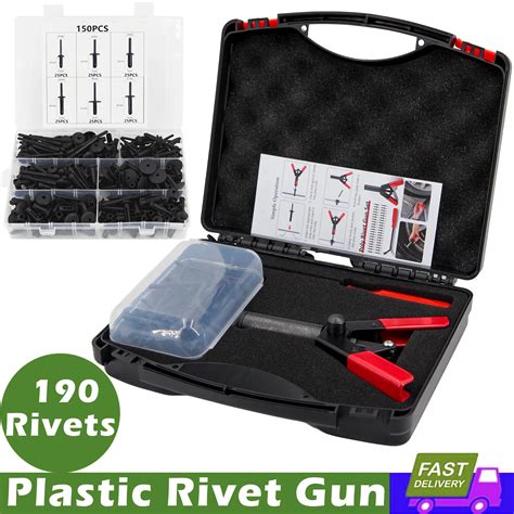 Plastic Rivet Gun Set 190pcs 6sizes Nylon Blind Rivets Bonus Fastener Removal Tool Hand Riveter