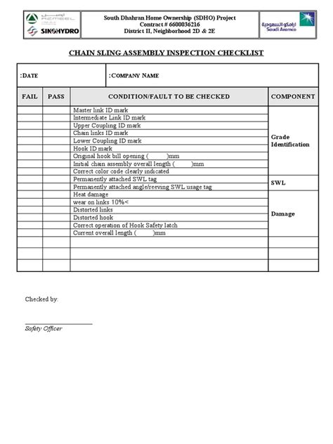 Chain Sling Assembly Inspection Checklist Form Pdf