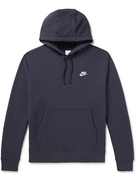 Nike Logo Embroidered Cotton Blend Jersey Hoodie Blue Nike