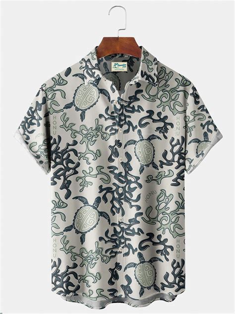 Royaura Beach Vacation Sea Turtle Honu Men S Hawaiian Shirts Stretch