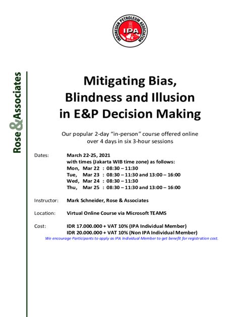 Fillable Online Mitigating Bias Blindness And Illusion In E P Decision