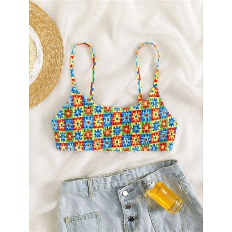 CÓ SẴN Top Bikini lẻ áo in hình Hoa Caro Nhiều Màu có mút lót Áo bơi Áo tắm đi biển Freeship