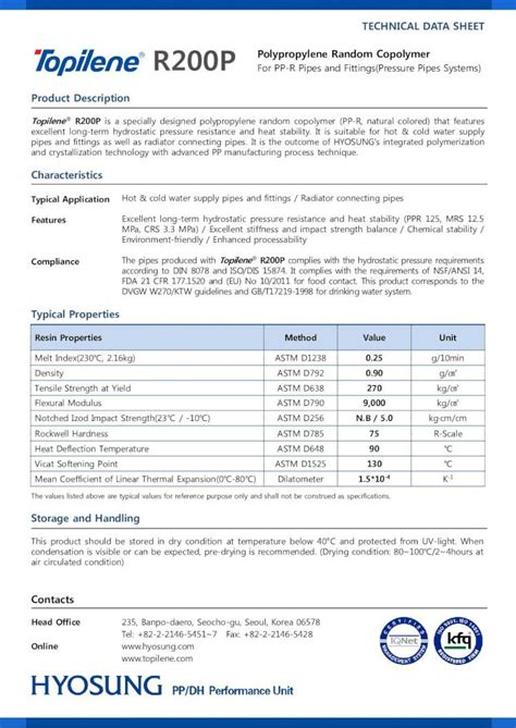 PDF TECHNICAL DATA SHEET R200P Polypropylene Random Copolymer