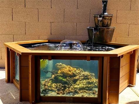 Lily Clear View 172Gal Hexagon Wood Aquarium With Large Windows Brown