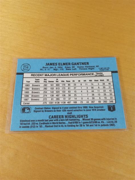 Donruss Jim Gantner Milwaukee Brewers Baseball Card Nd