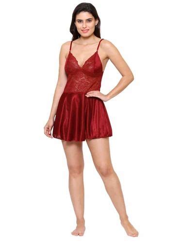 Hot Satin And Lace Sexy Maroon Honeymoon Babydoll Bikini Dress M S