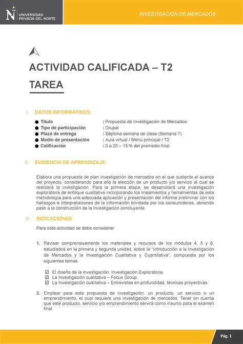 T2 de Investigación De Mercados upn ACTIVIDAD CALIFICADA T TAREA I