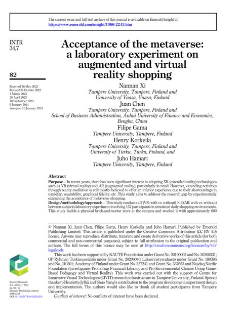 Pdf Acceptance Of The Metaverse A Laboratory Experiment On Augmented