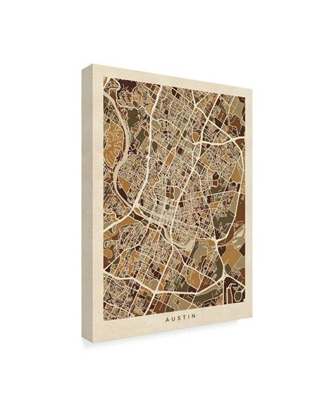 Trademark Global Michael Tompsett Austin Texas City Map Brown Canvas