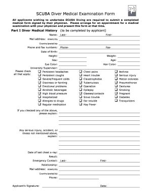 Scuba Diver Medical Examination Form Fill And Sign Printable Template