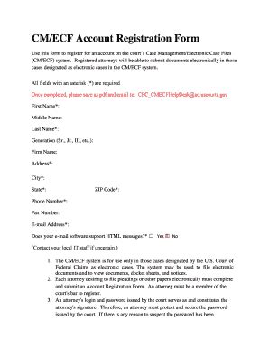 Fillable Online Cm Ecf Account Registration Form Uscfc Uscourts Gov