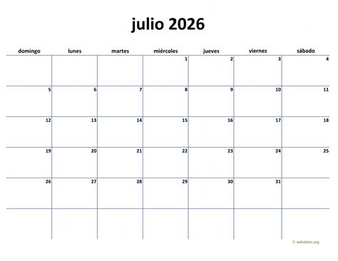 Calendario Julio 2026 de México | WikiDates.org