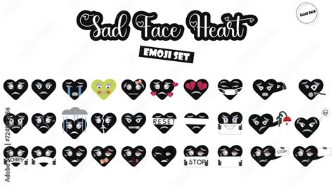 Set of emoji sad heart. Black heart collection isolated on white ...