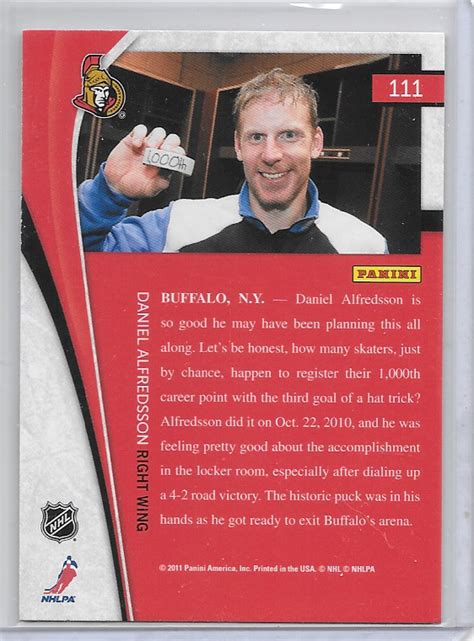 2011 12 Daniel Alfredsson Panini Pinnacle Hockey Card 111 Ottawa