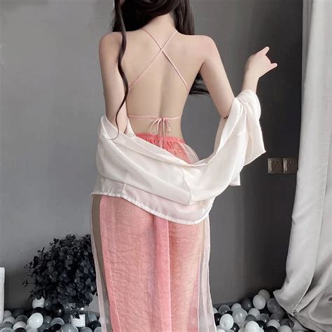 Ojbk Women Sexy Lingerie Chinese Traditional Bathrobe Mesh Bandage Suit Girl See Through