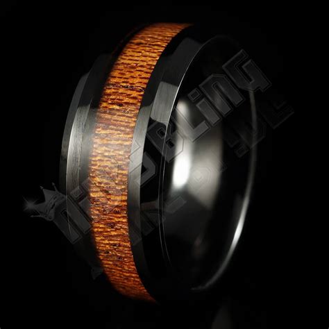 Wood Inlay Black Tungsten Carbide Ring 8MM – Niv's Bling