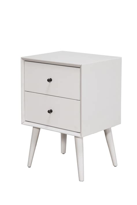 Alpine Furniture Flynn Mid Century Modern 2 Drawer Nightstand White