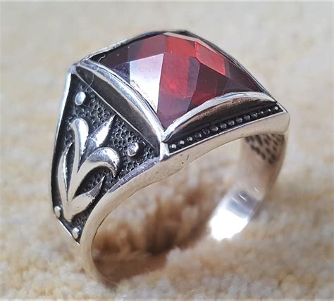 Bague Chevalière Homme 7g en Argent Massif 925 Serti Zircon Rouge