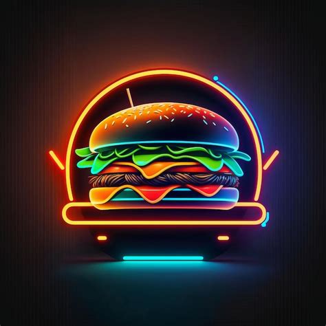 Premium Photo Neon Burger Illustration