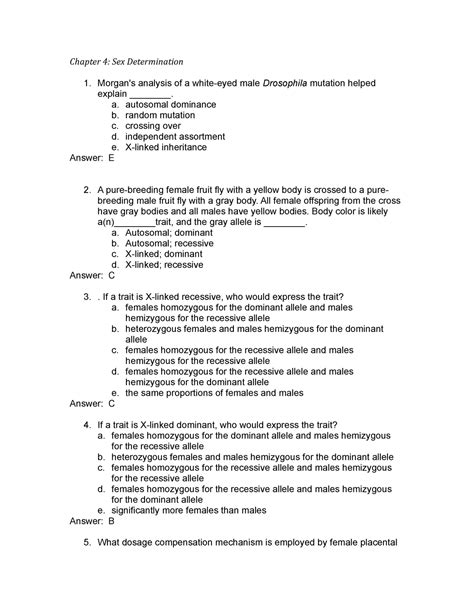 Bio 3709 Chapter 4 Sex Determination Homework Sp18 Chapter 4 Sex