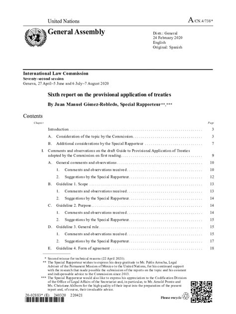 Fillable Online Sixth Report On The Provisional Application Of Treaties