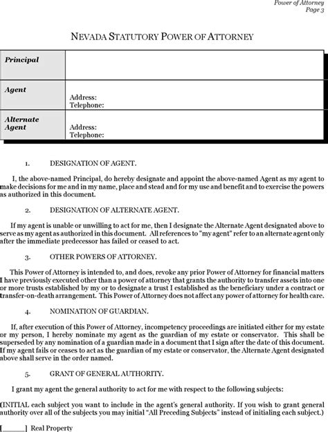 Free Nevada Statutory Power Of Attorney Form Pdf 78kb 6 Page S Page 3