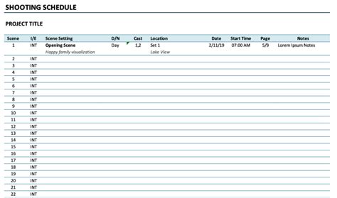 Shooting Schedule Template Google Sheets