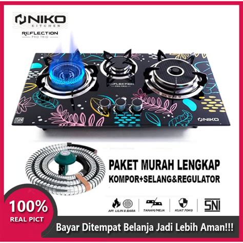 Jual Kompor Gas Kaca PRO TRIO 3 Tungku NIKO Reflection Semi Tanam Mix