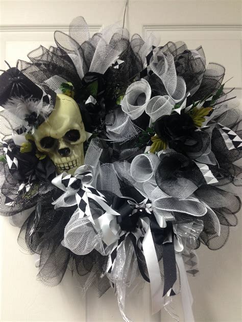 New Black And White Skull Wreath Available Tuesday On My Etsy Skull Wreath Halloween