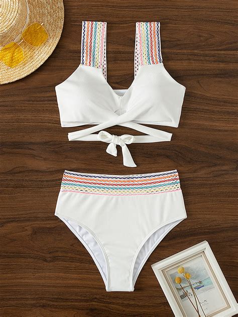 Shein Swim Bohofeel Conjunto De Bikini Con Patr N De Chevron Parte