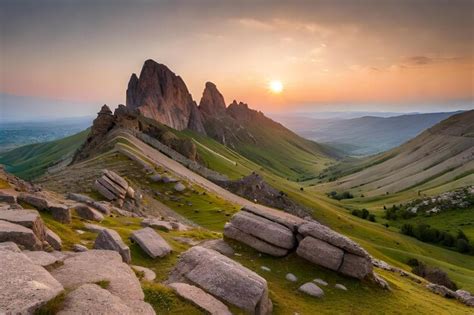 Premium Photo | Sunrise over a mountain landscape