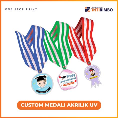 Jual Custom Medali Polyester Graduation Akrilik Print UV Kalung