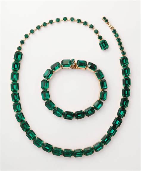 Vintage Emerald Austrian Crystal Vermeil Necklace And Bracelet At 1stdibs