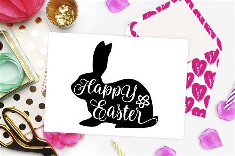 Happy Easter Bunny Silhouette SVG DXF EPS PNG By TheBlackCatPrints