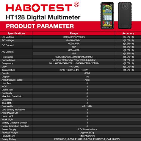 HABOTEST HT128 Smart Digital Multimeter Rechargeable Non Contact Touch