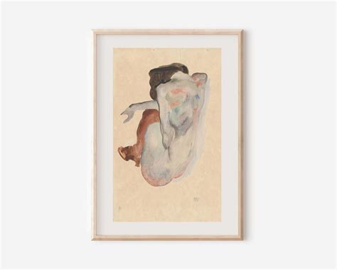 POSTER Egon Schiele Art Print Crouching Nude In Shoes And Black Stockings Print Fine Art Print