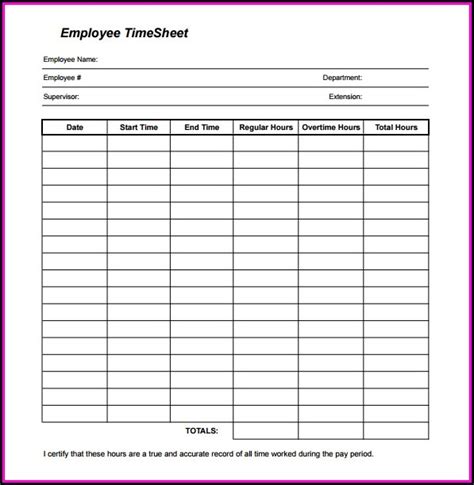 Employee Timesheet Template Pdf