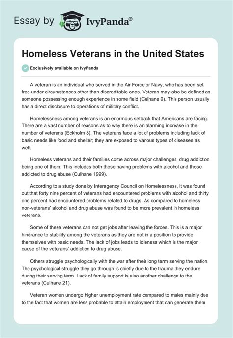 Homeless Veterans In The United States 1038 Words Essay Example